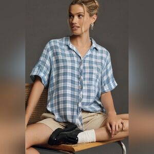 Maurices Blue Plaid High-Low Boyfriend Button-Down Shirt